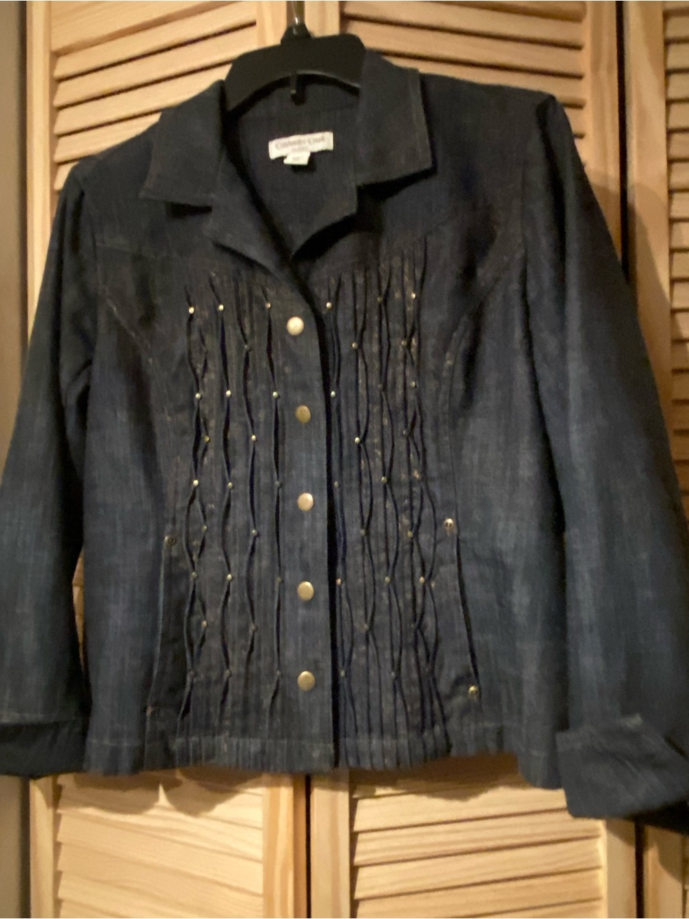 Coldwater Creek Navy Denim Jacket with Pintuck Front